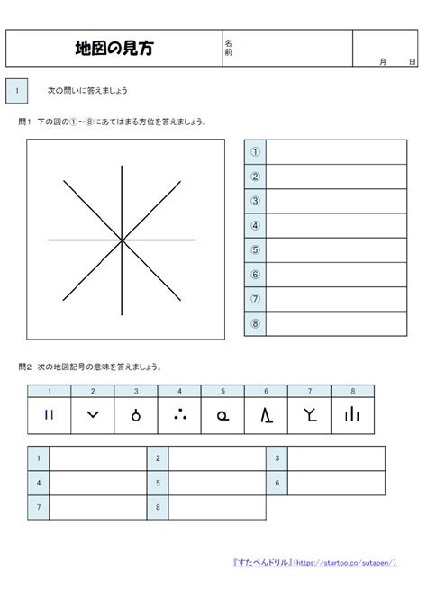 方位問題|小4社会「地図記号・方位」学習プリント・テスト｜ 